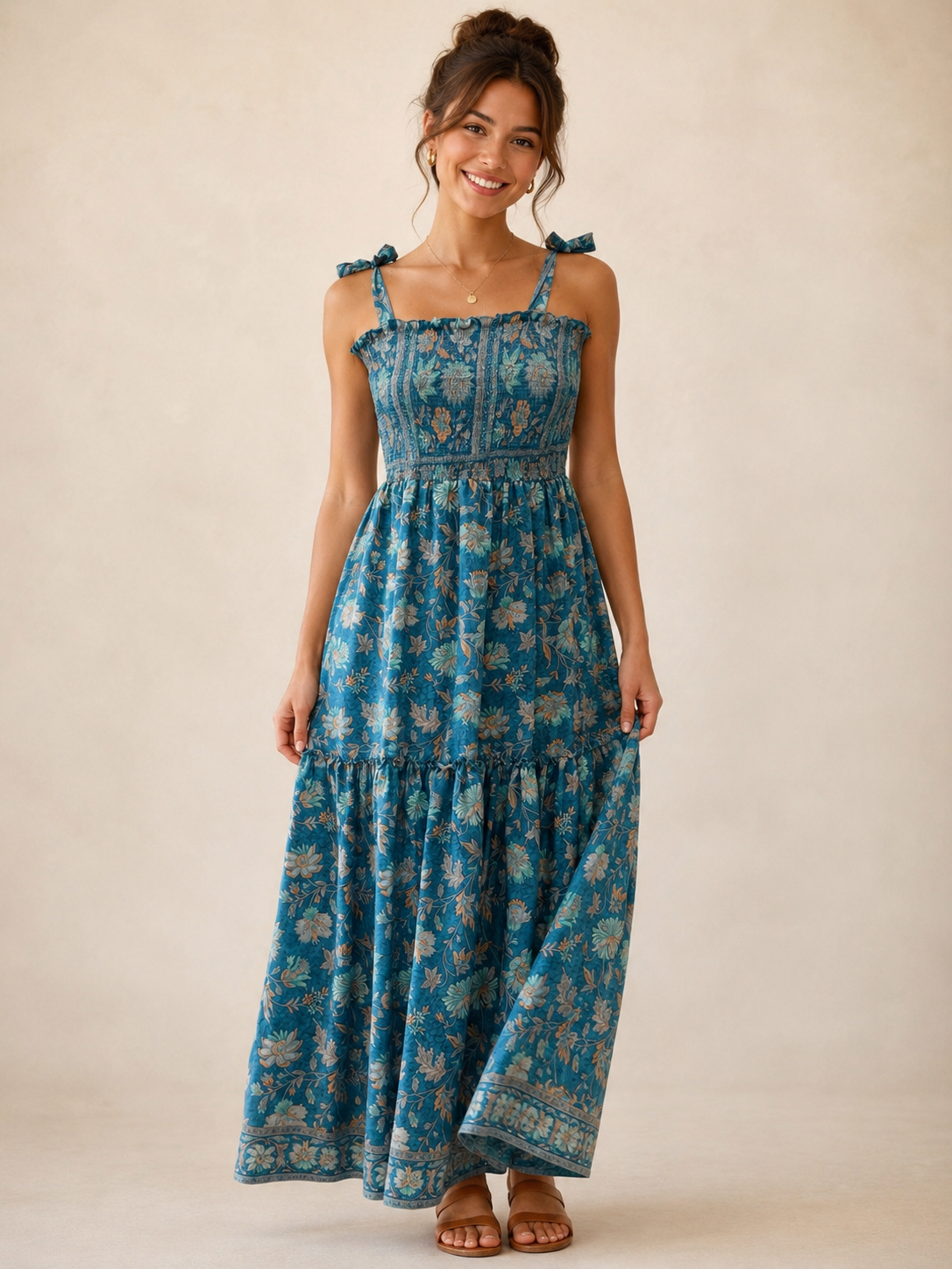 Vintage silk smocked summer dress