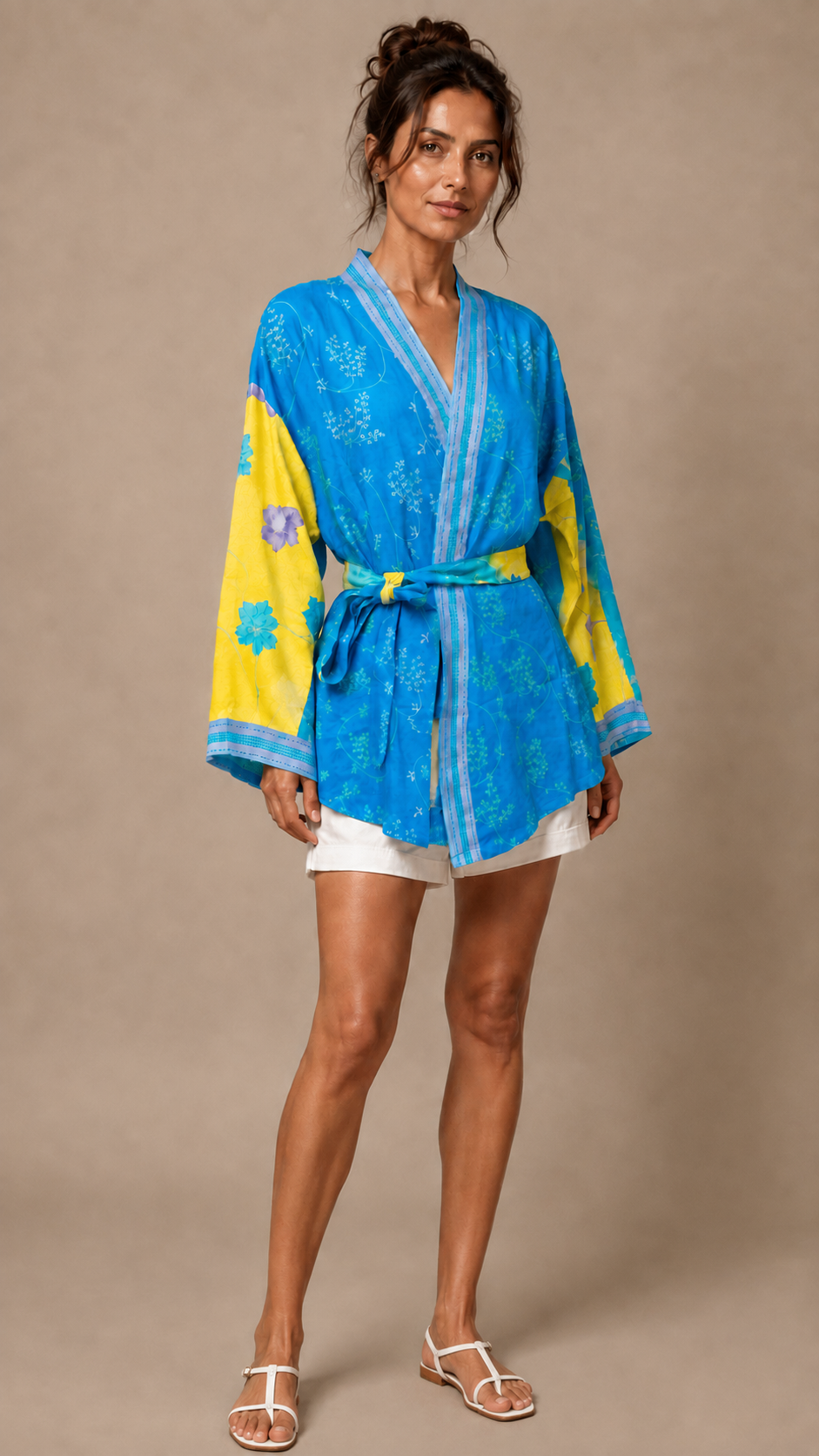Kimono wrap belted silk top