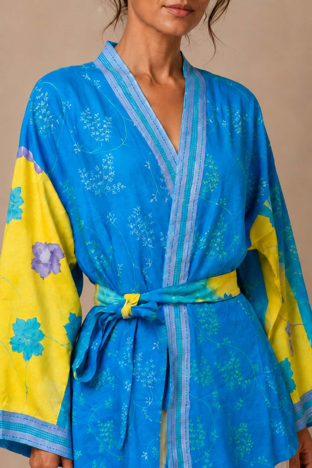 Kimono wrap belted silk top