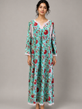Hand Block Printed Long Tunic in Teal green
