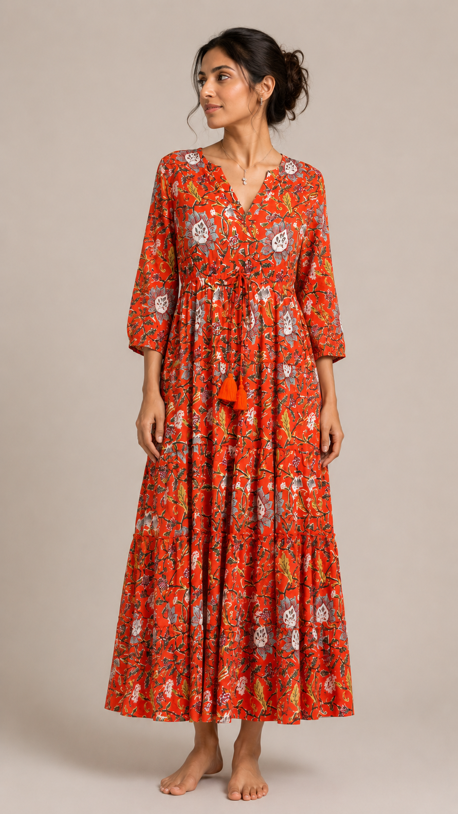 Long Sleeved Valentina Dress in Burnt Orange