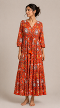 Long Sleeved Valentina Dress in Burnt Orange