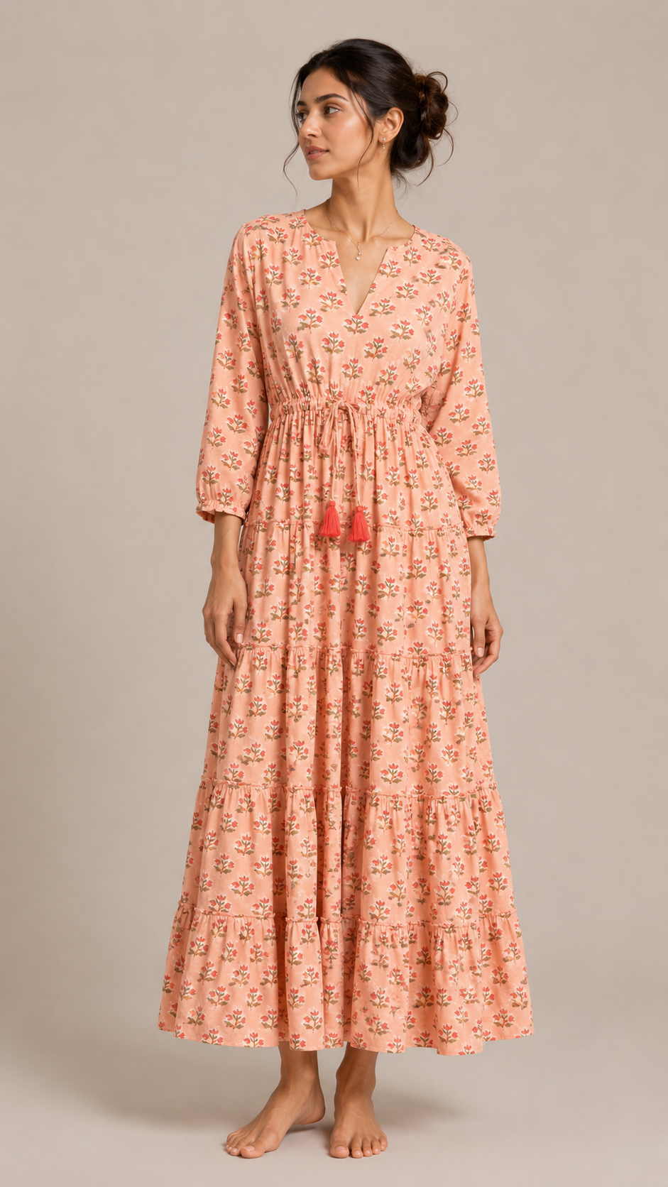 Long Sleeve Valentina Dress in salmon pink