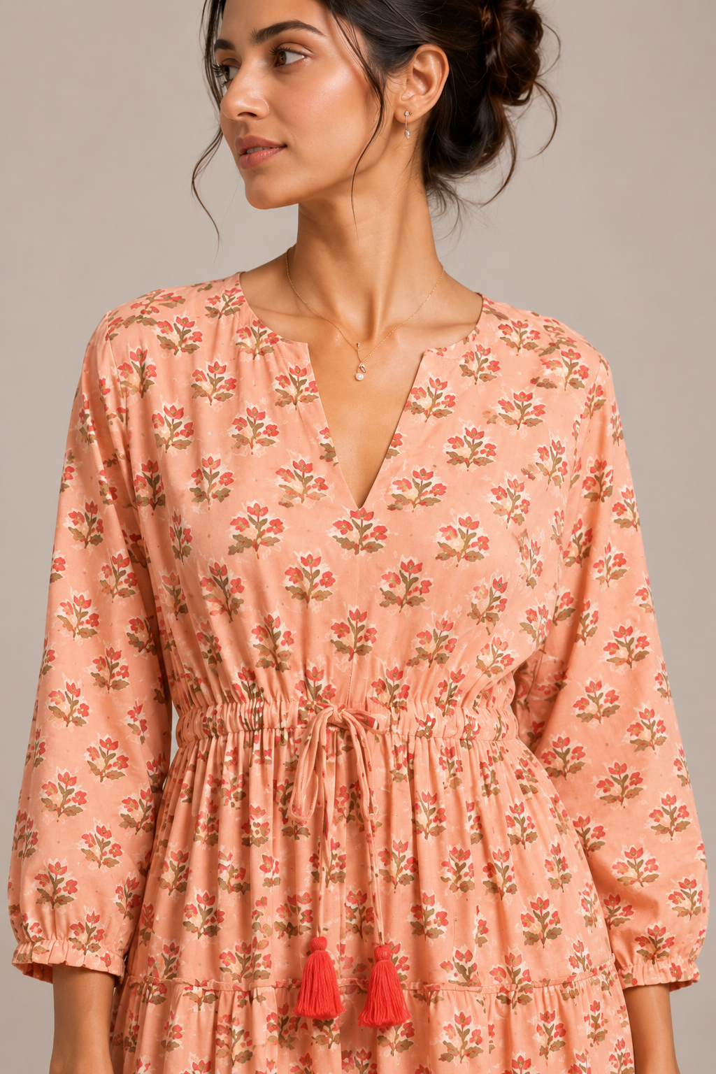 Long Sleeve Valentina Dress in salmon pink