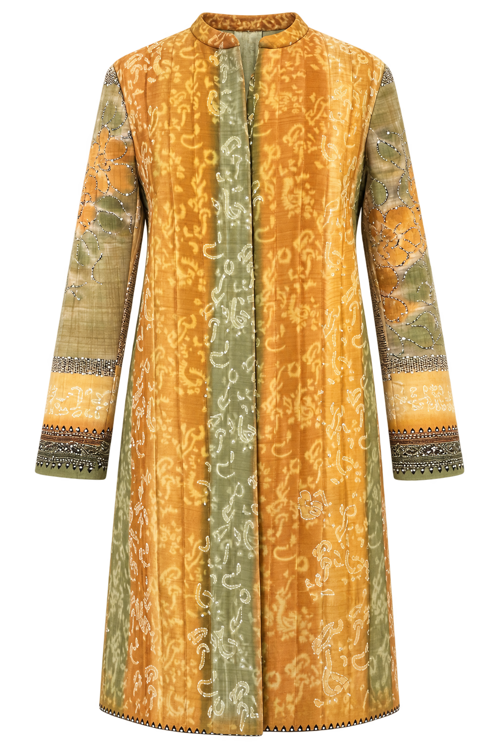 Vintage Silk Statement Coat – Ochre & Sage
