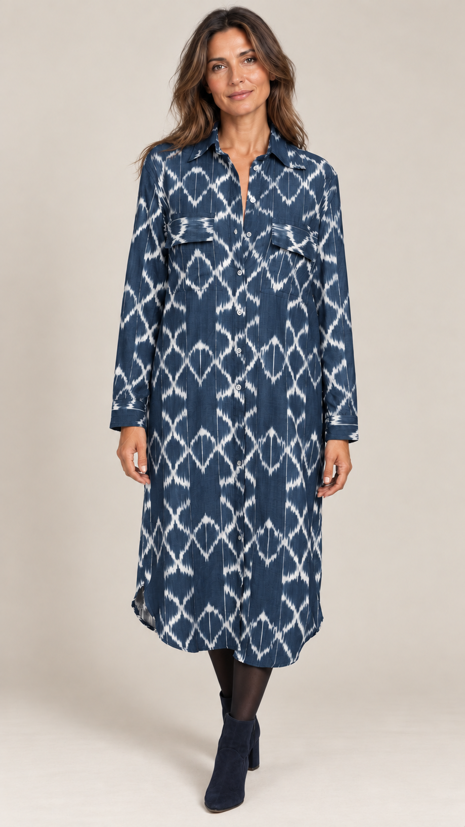 Handwoven Ikat Shirt Dress – Indigo