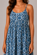 Hand Block printed Summer Dress in Indigo Blue