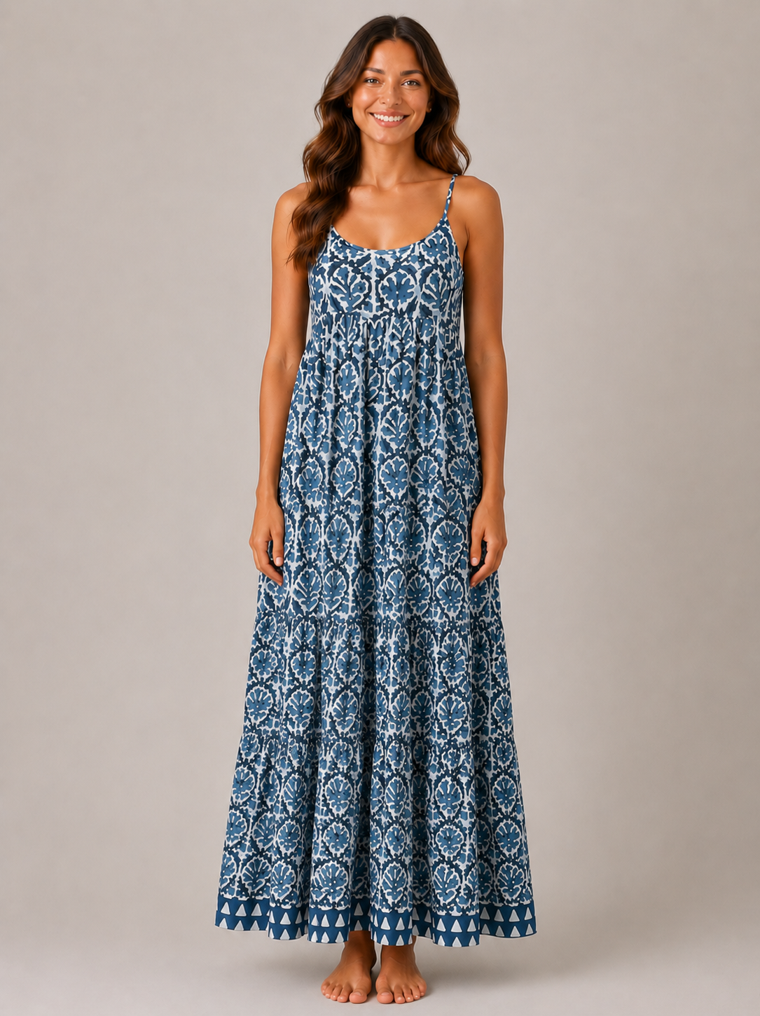 Hand Block printed Summer Dress in Indigo Blue