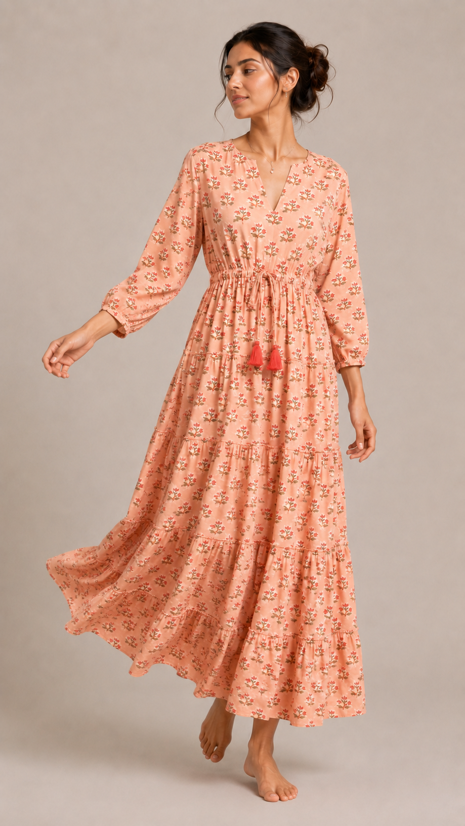 Long Sleeve Valentina Dress in salmon pink