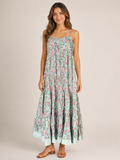 Hand Block Printed Summer Dress in green with red flecks