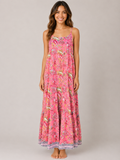 Hand Block Printed Summer Dress Pink with red