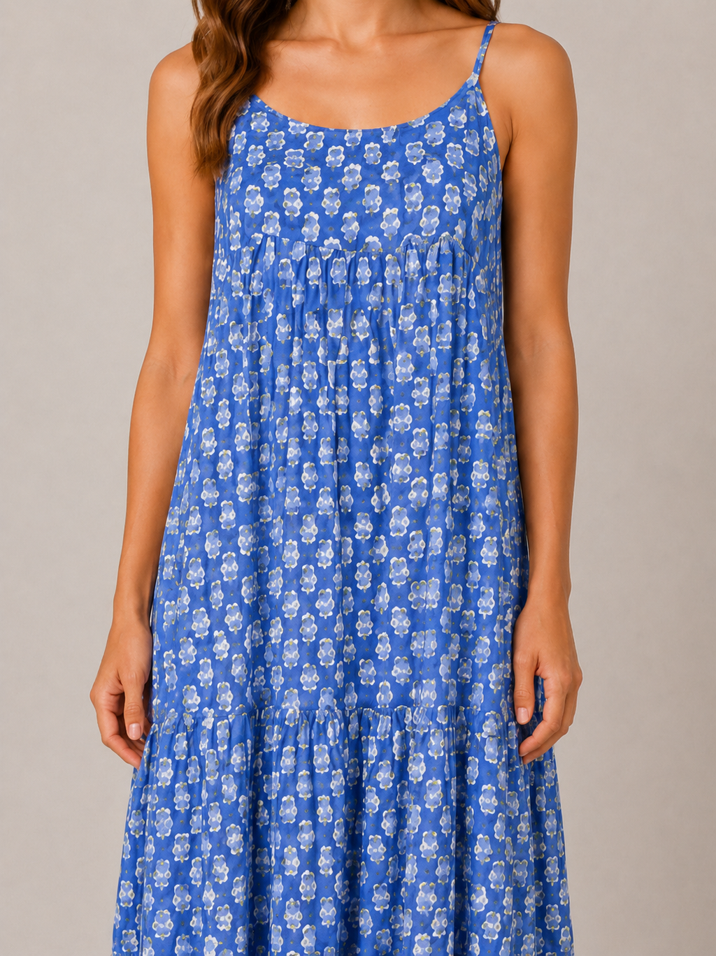 Hand Block Printed summer dress in blue and teal