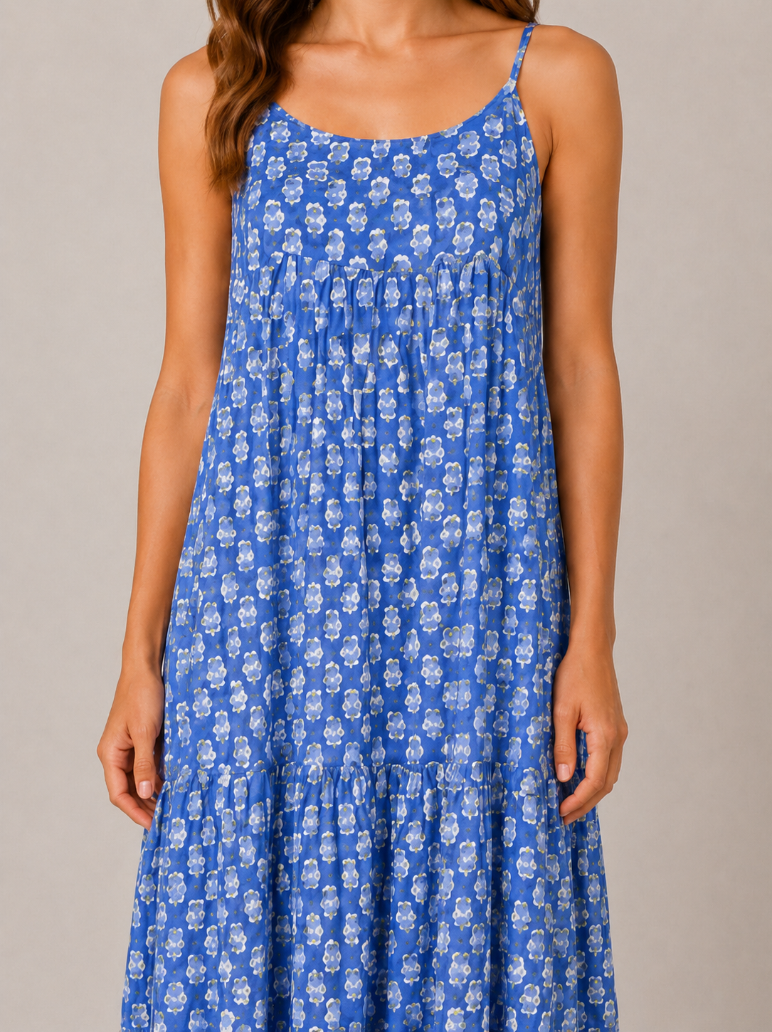 Hand Block Printed summer dress in blue and teal