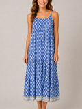 Hand Block Printed summer dress in blue and teal