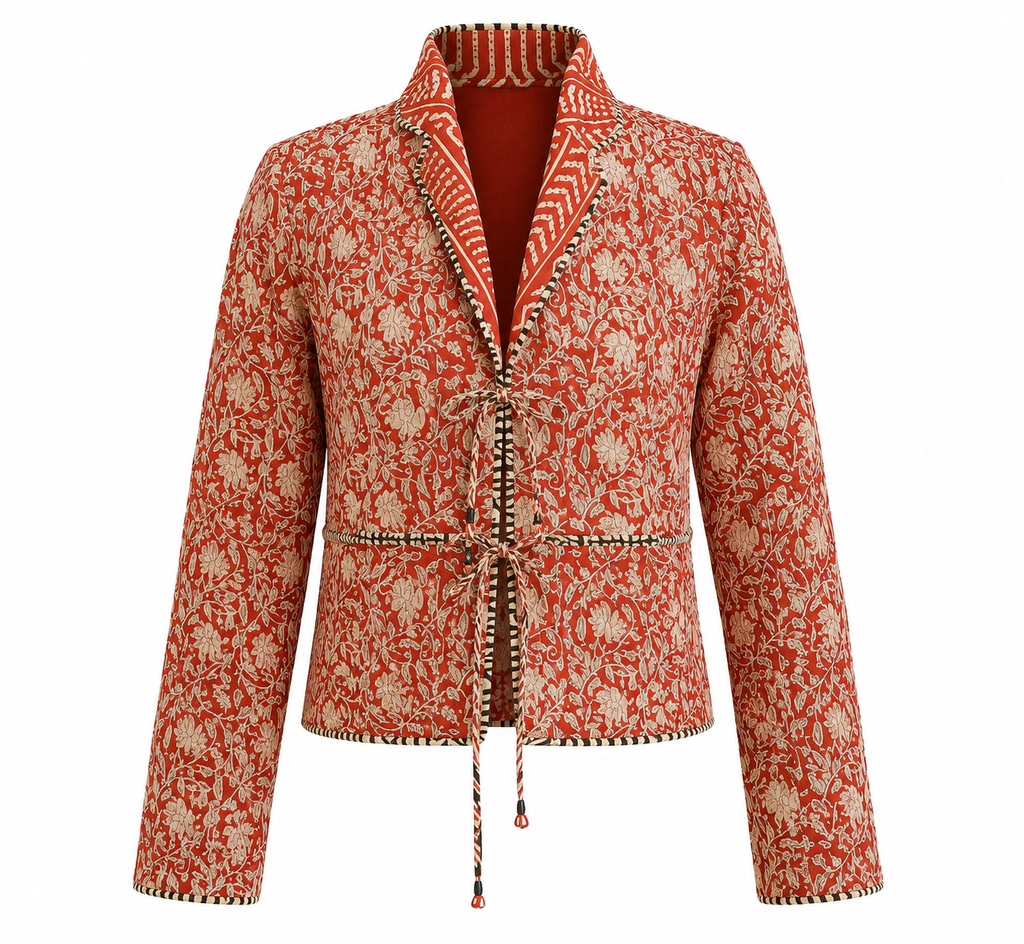 Hand Block Printed quilted reversible jacket