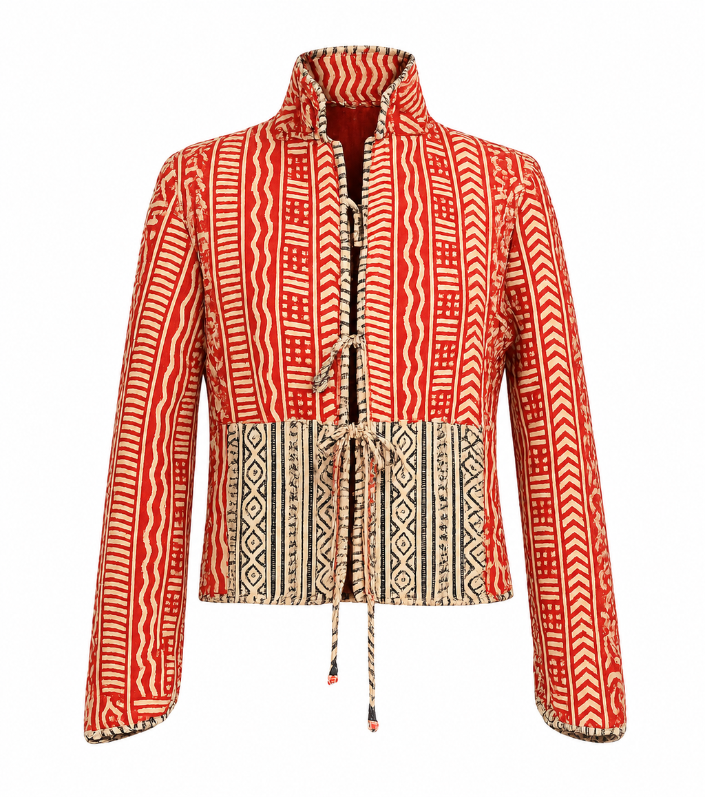Hand Block Printed quilted reversible jacket